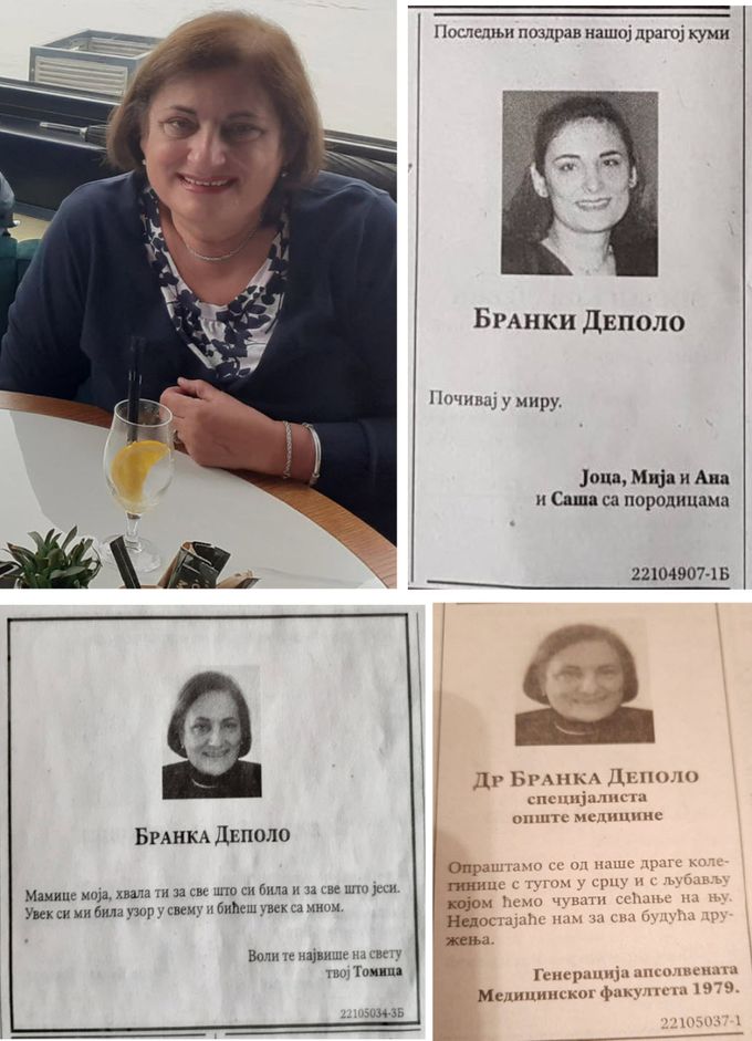 Dr. Branka Depolo, specijalista opste Medicine, preminula 16.03.2021 u BG, od posledica Kovid 19.