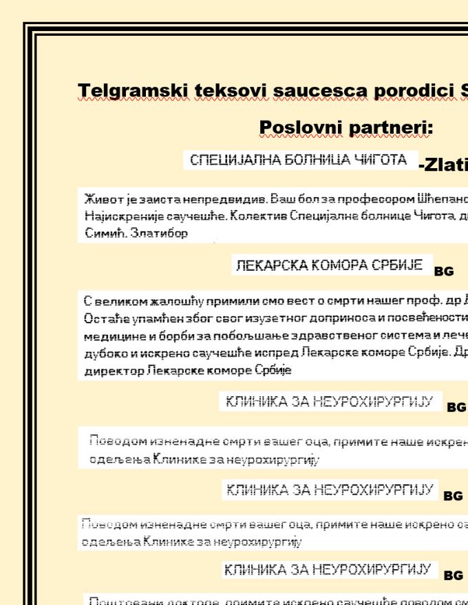 Telgramski teksovi saucesca porodici Scepanovic                               Poslovni partneri:  #1 od # 3
